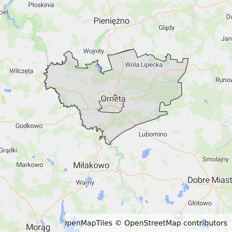 Mapa z zaznaczoną Ornecem