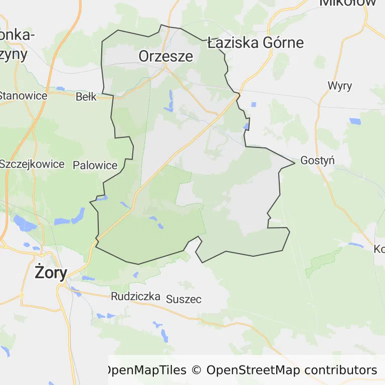 Mapa z zaznaczonym Orzeszem
