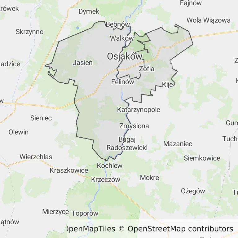 Mapa z zaznaczonym Osjakowem