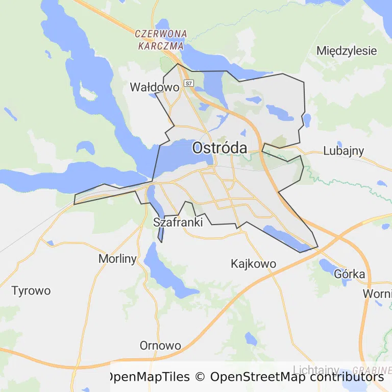 Mapa z zaznaczoną Ostródzem