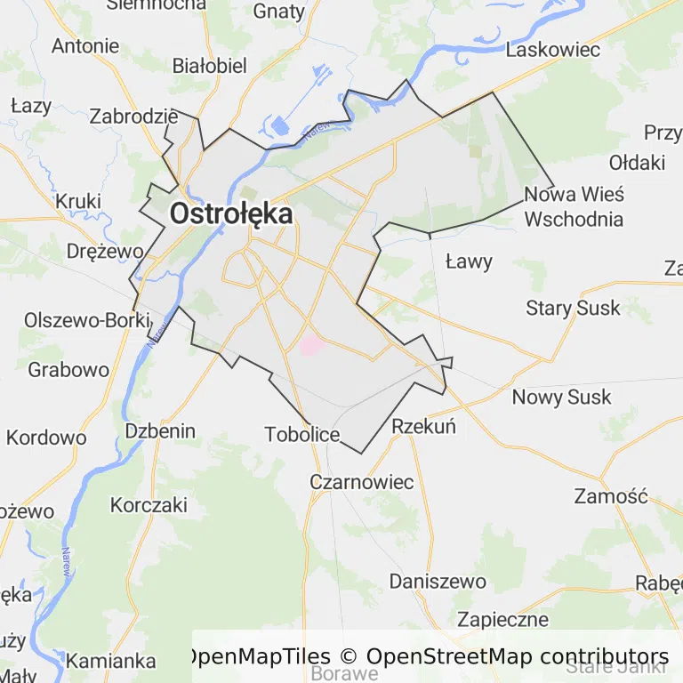 Mapa z zaznaczoną Ostrołęką