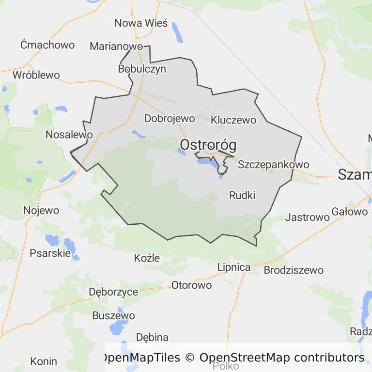 Mapa z zaznaczonym Ostrorogiem
