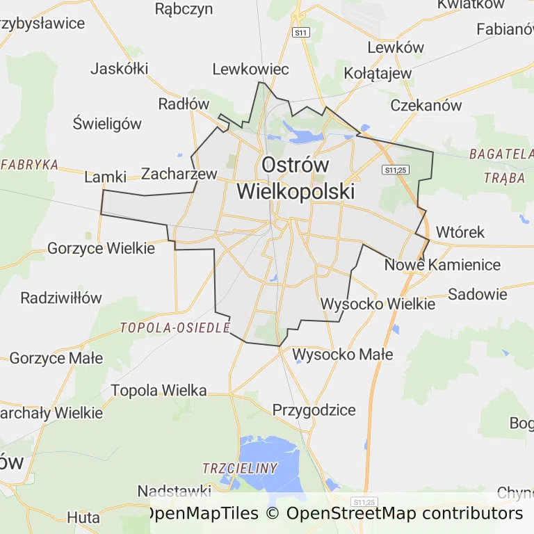 Mapa z zaznaczonym Ostrowie Wielkopolskim