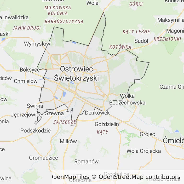 Mapa z zaznaczonym Ostrowcu Świętokrzyskim