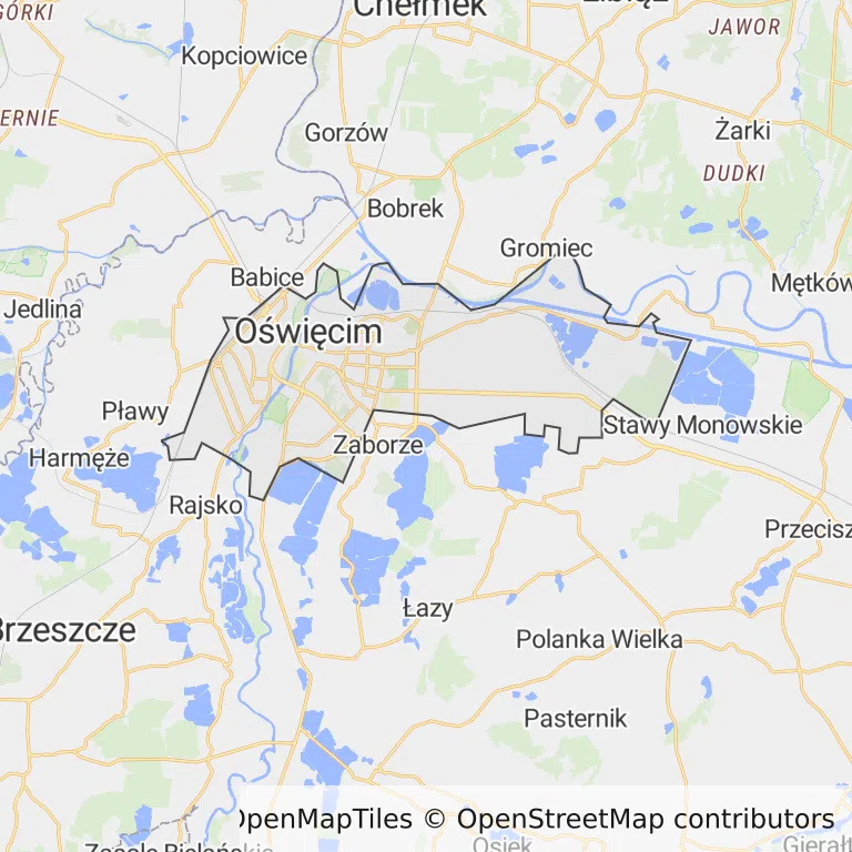 Mapa z zaznaczonym Oświęcimiu