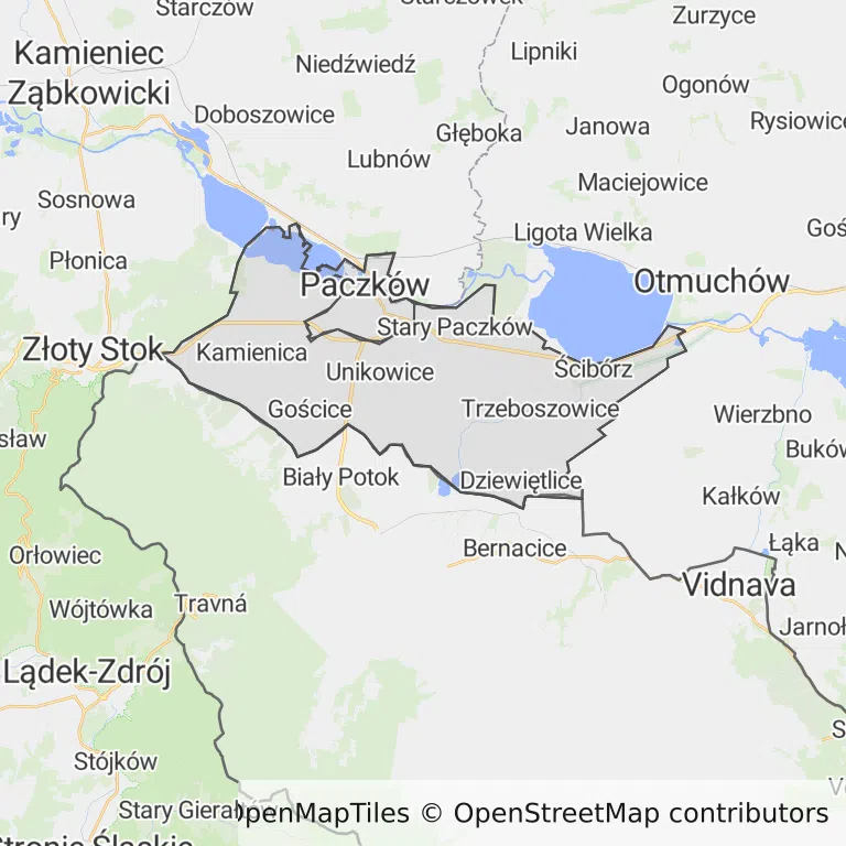 Mapa z zaznaczonym Paczkowem
