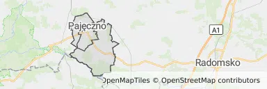 Mapa z zaznaczonym Pajęcznem