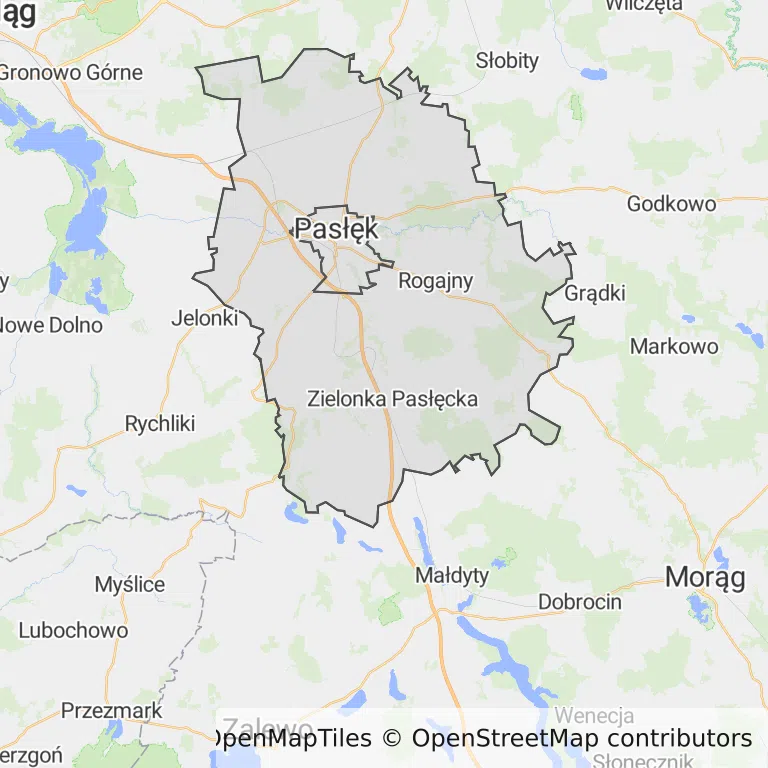 Mapa z zaznaczonym Pasłękiem