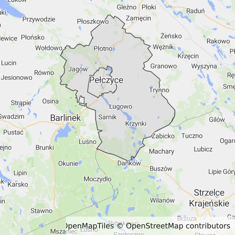 Mapa z zaznaczonymi Pełczycami