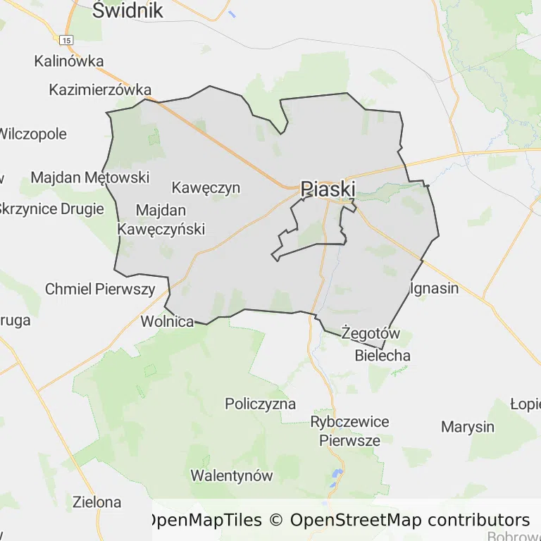 Mapa z zaznaczonym Piaskami