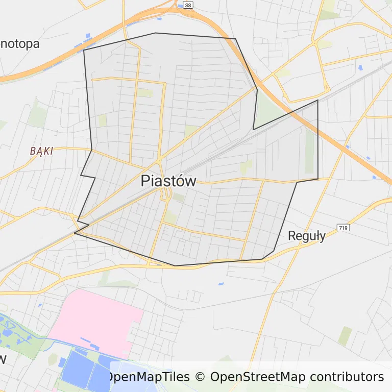 Mapa z zaznaczonym Piastowem