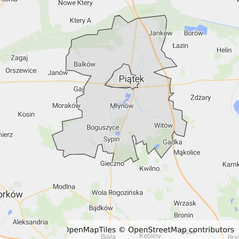 Mapa z zaznaczonym Piątkiem