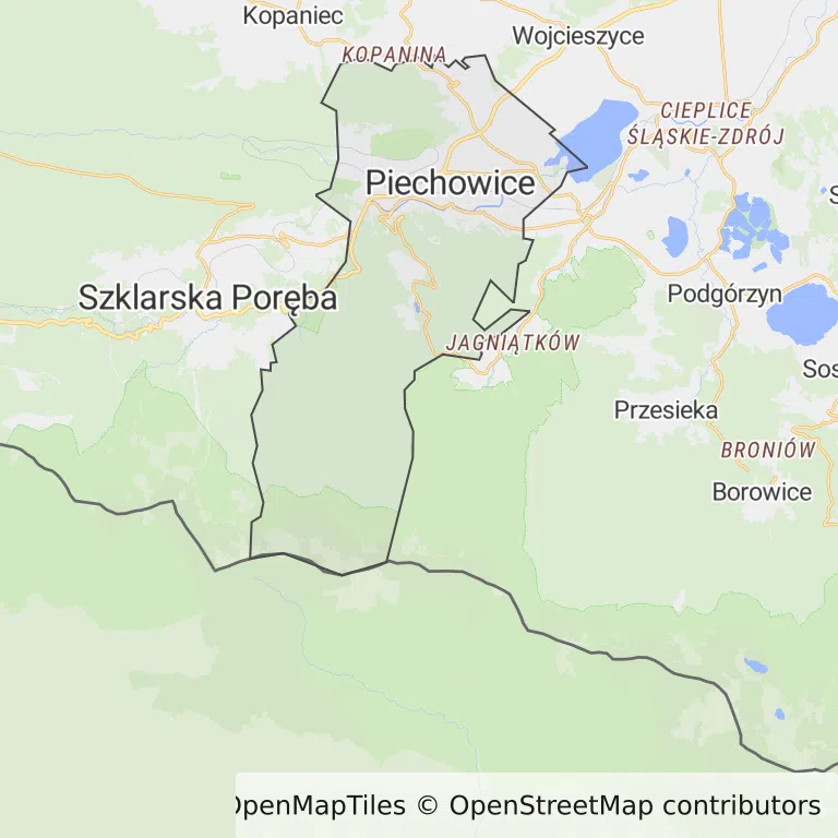 Mapa z zaznaczonymi Piechowicami