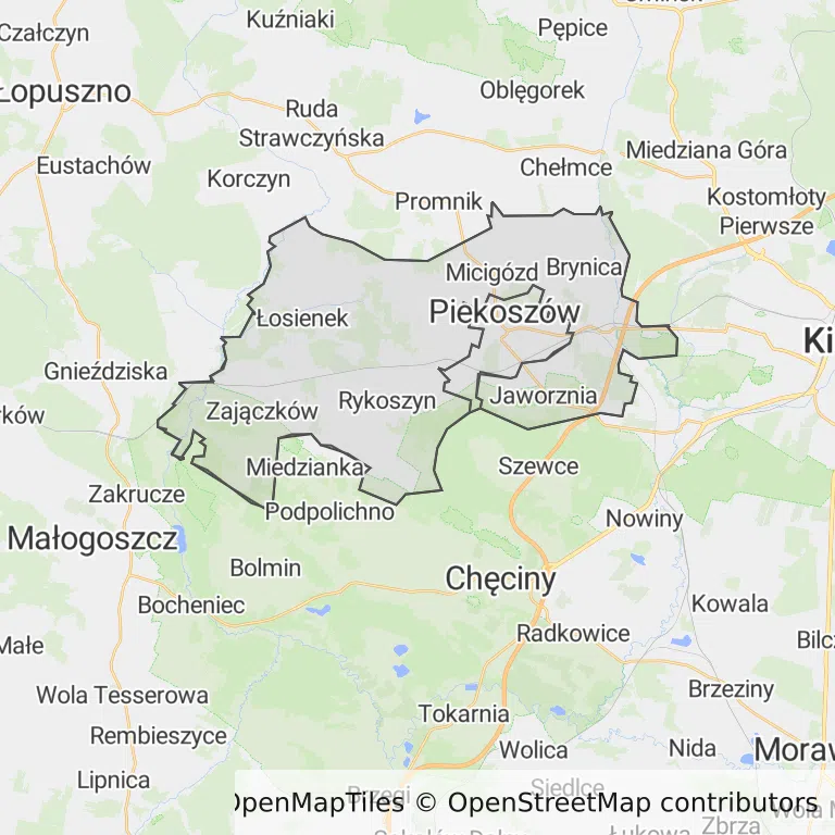 Mapa z zaznaczonym Piekoszowem