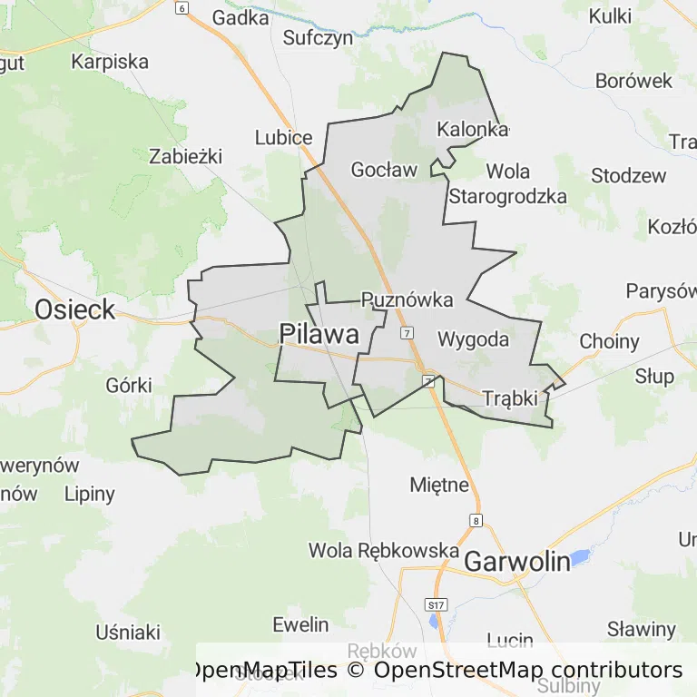 Mapa z zaznaczoną Pilawem