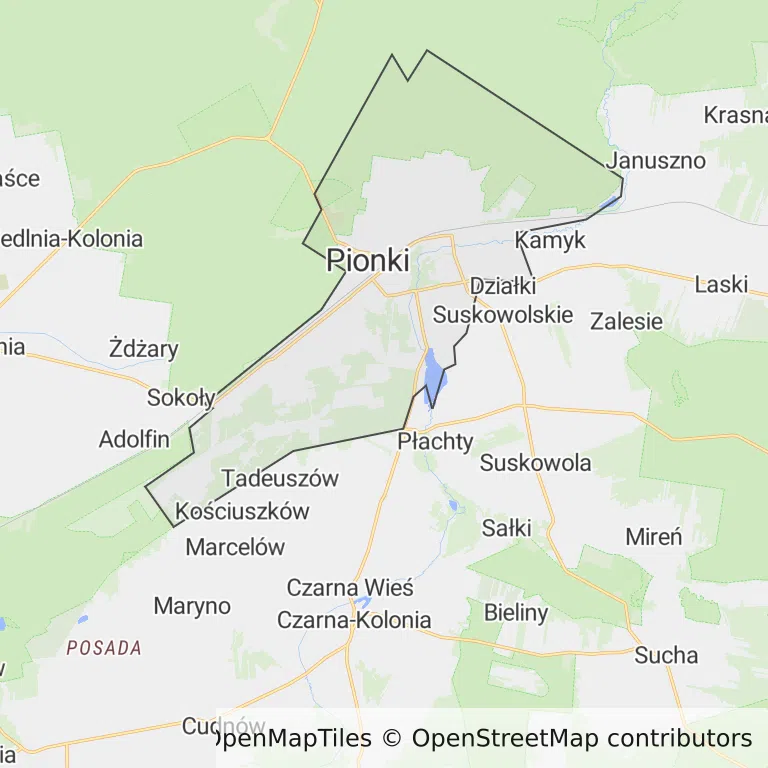 Mapa z zaznaczonym Pionkami
