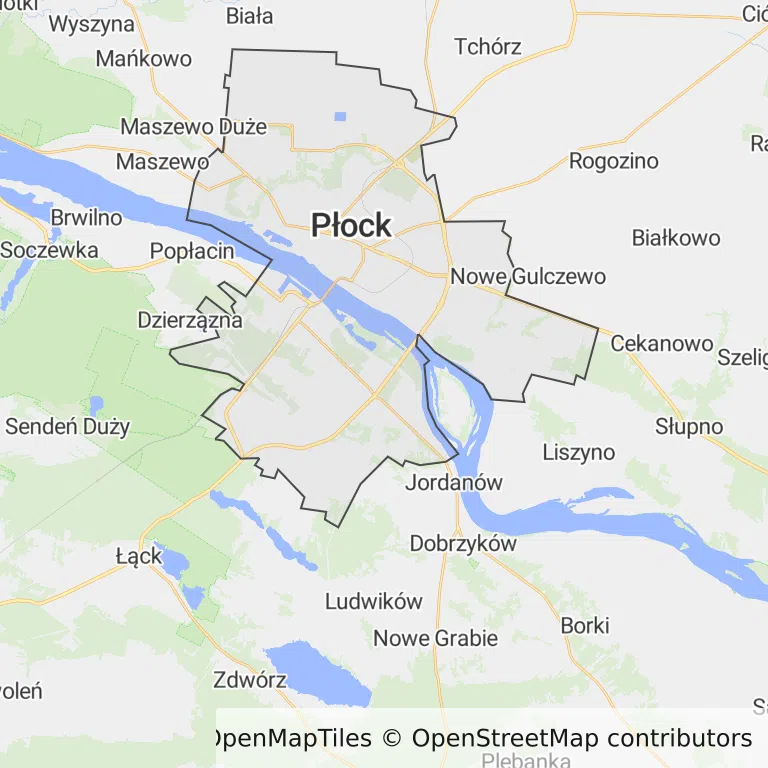 Mapa z zaznaczonym Płockiem