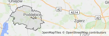 Mapa z zaznaczonymi Poddębicami