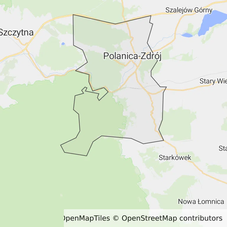 Mapa z zaznaczonym Polanicy-Zdroju