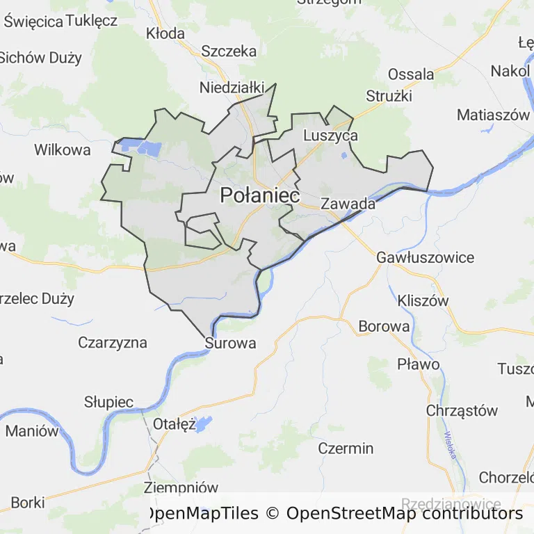 Mapa z zaznaczonym Połańcu