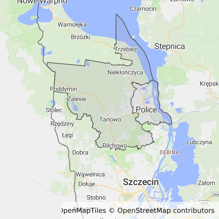 Mapa z zaznaczonymi Policami