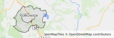 Mapa z zaznaczonymi Polkowicami