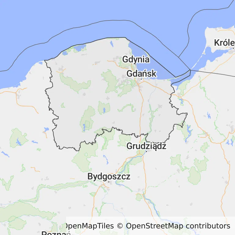 Mapa z zaznaczonym województwem pomorskim