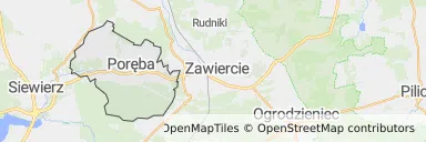 Mapa z zaznaczoną Porębem