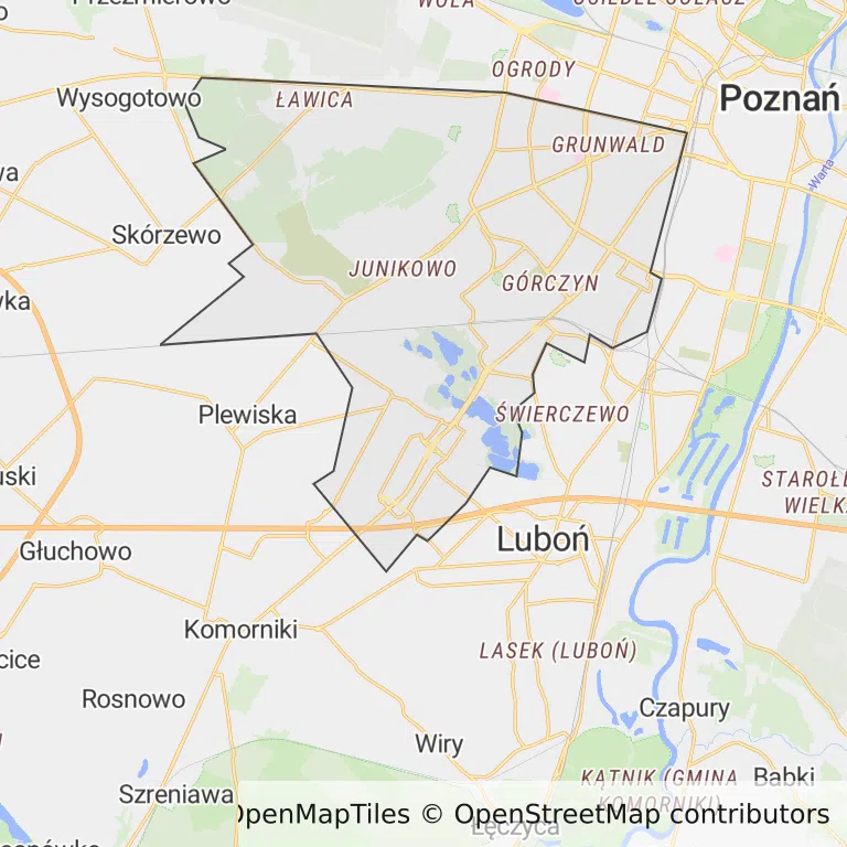 Mapa z zaznaczonym Grunwaldem w Poznaniu
