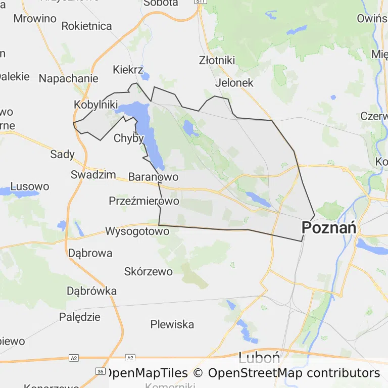 Mapa z zaznaczonym Jeżycem w Poznaniu