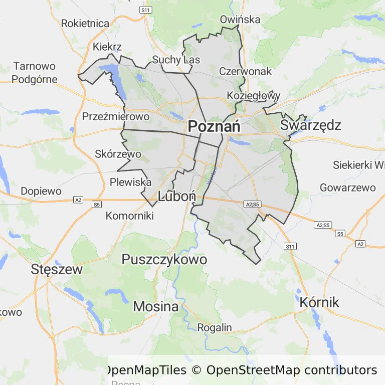Mapa z zaznaczonym Poznaniem
