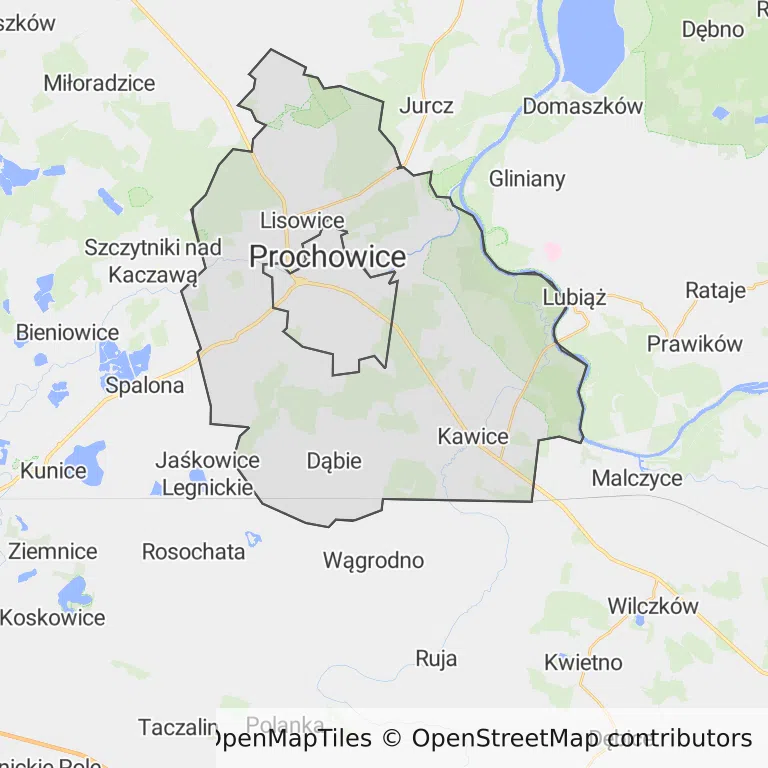 Mapa z zaznaczonymi Prochowicami