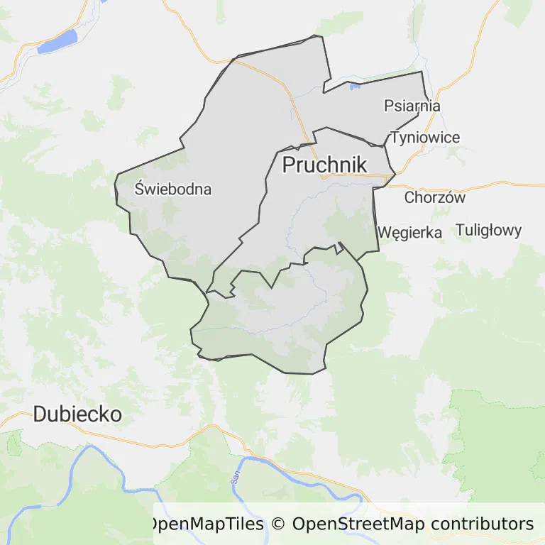 Mapa z zaznaczonym Pruchnikiem