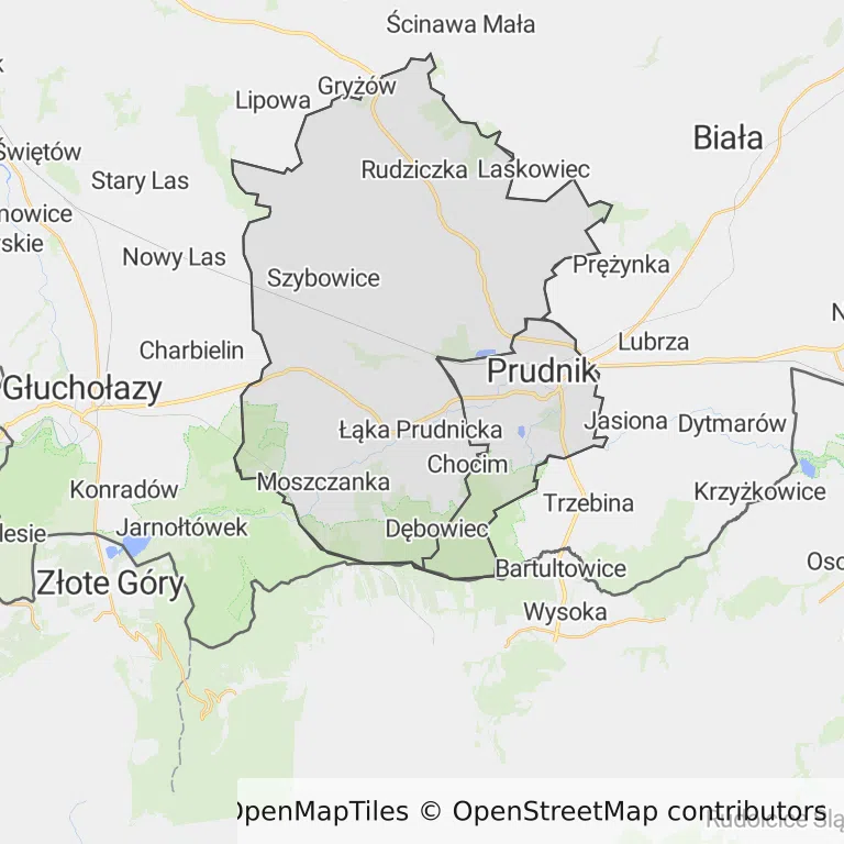 Mapa z zaznaczonym Prudnikiem