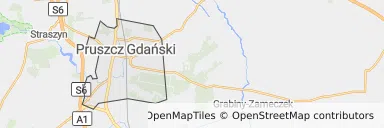 Mapa z zaznaczonym Pruszczu Gdańskim