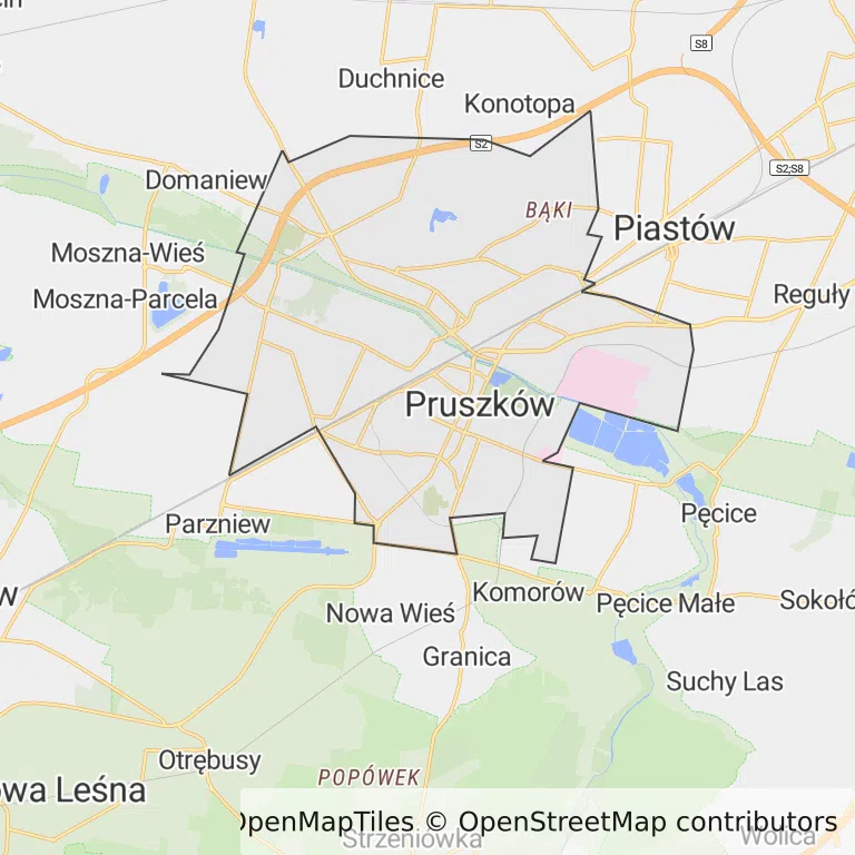 Mapa z zaznaczonym Pruszkowem