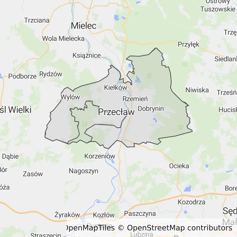 Mapa z zaznaczonym Przecławiu