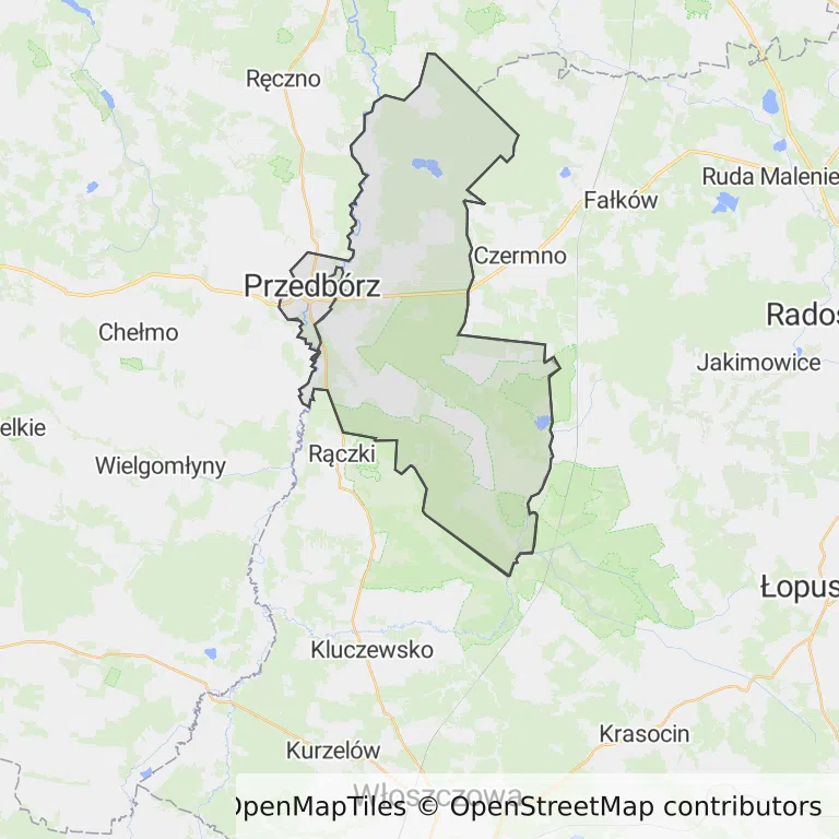 Mapa z zaznaczonym Przedborzem
