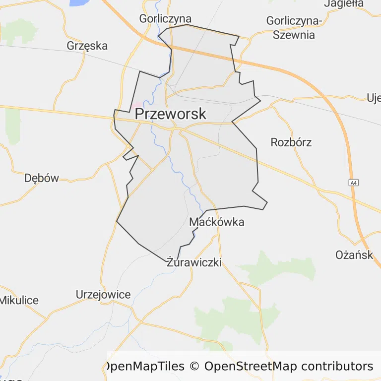 Mapa z zaznaczonym Przeworskiem