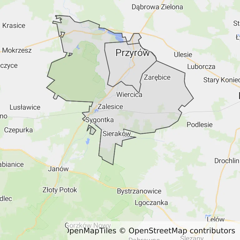 Mapa z zaznaczonym Przyrowem