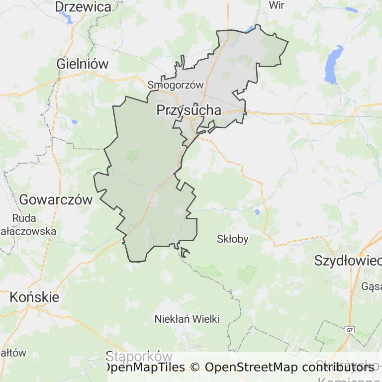 Mapa z zaznaczoną Przysusze