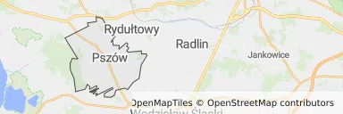 Mapa z zaznaczonym Pszowem