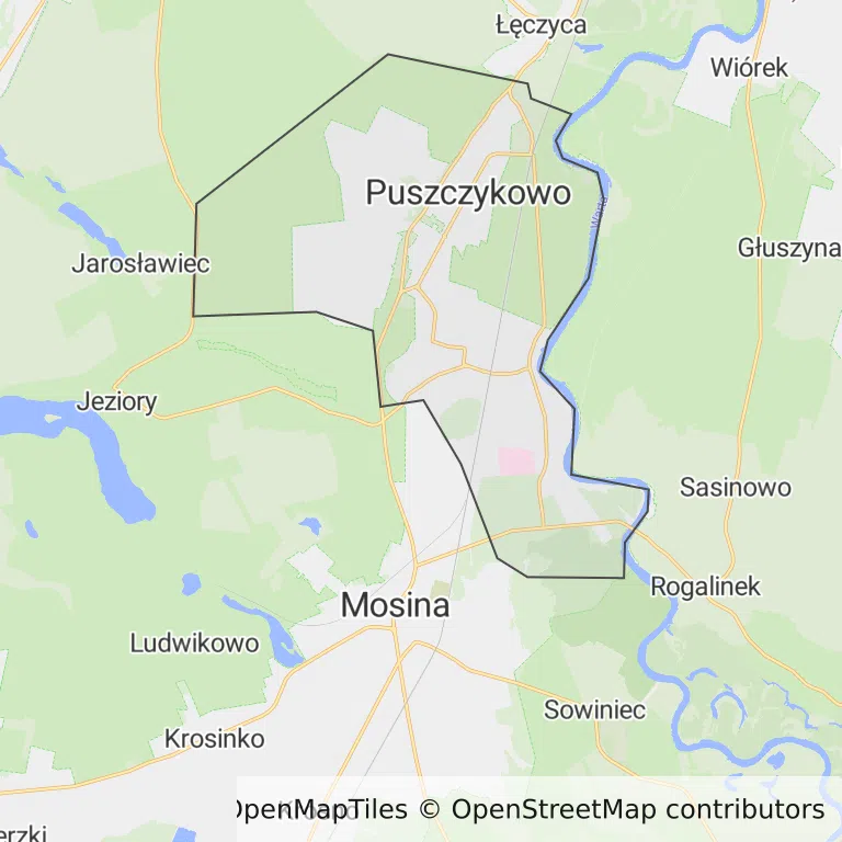 Mapa z zaznaczonym Puszczykowem