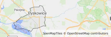 Mapa z zaznaczonymi Pyskowicami
