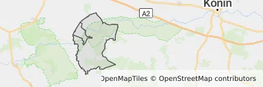 Mapa z zaznaczonym Pyzdrami