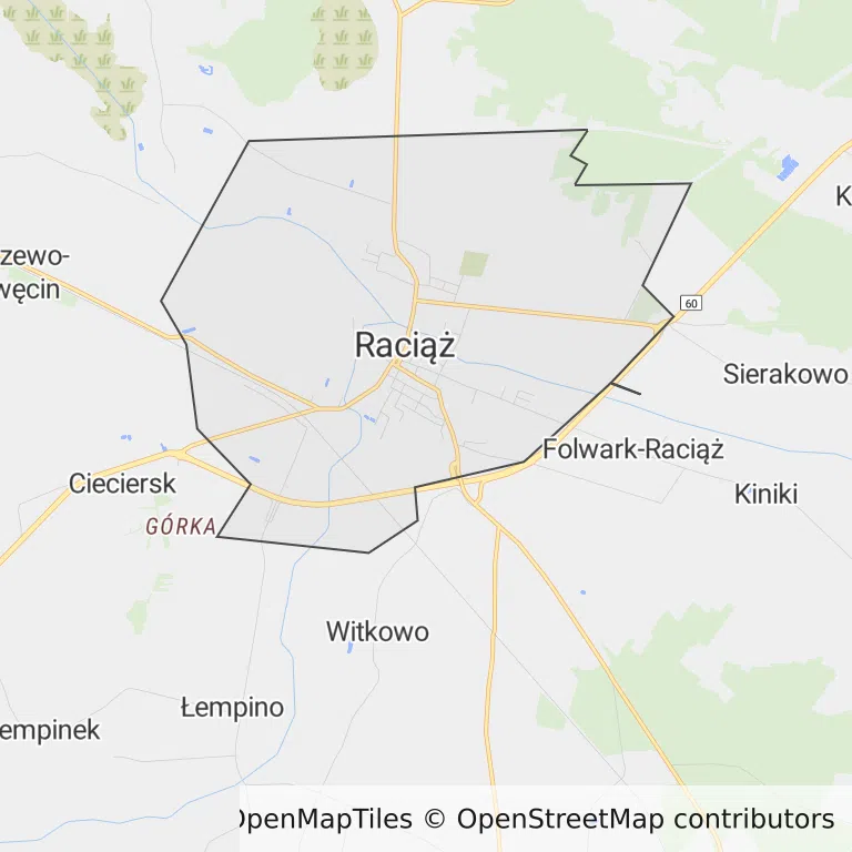 Mapa z zaznaczonym Raciążu