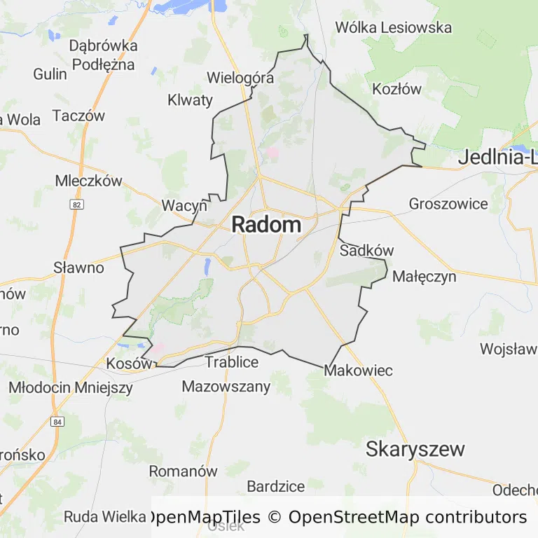 Mapa z zaznaczonym Radomiem