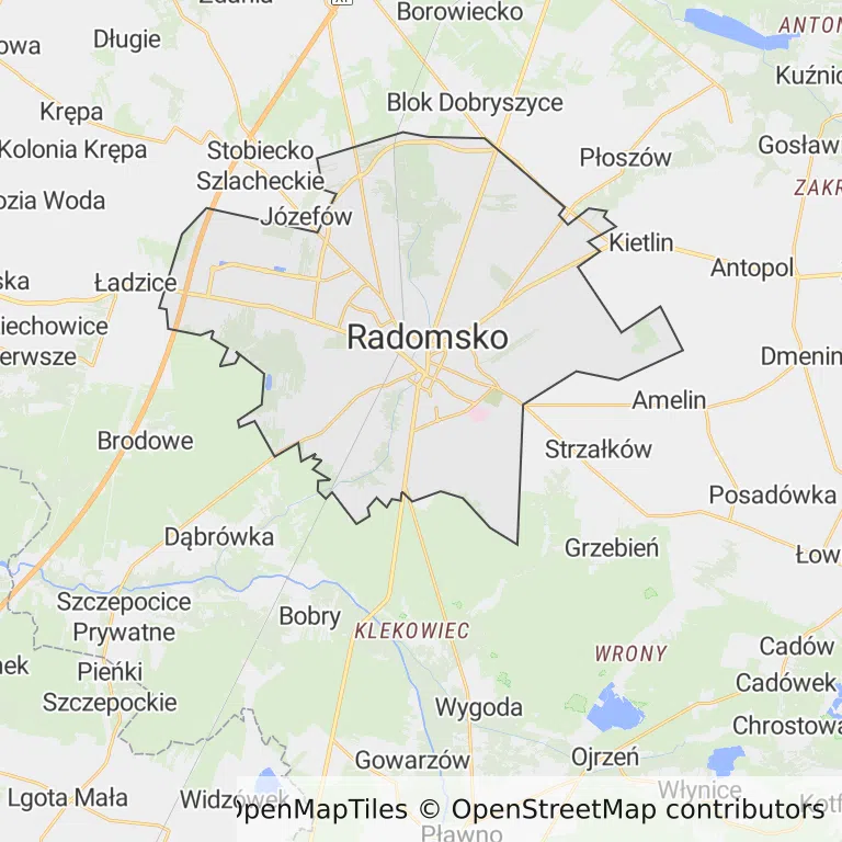 Mapa z zaznaczonym Radomskiem