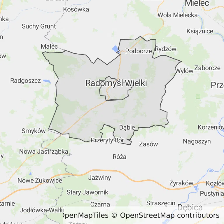 Mapa z zaznaczonym Radomyślu Wielkim