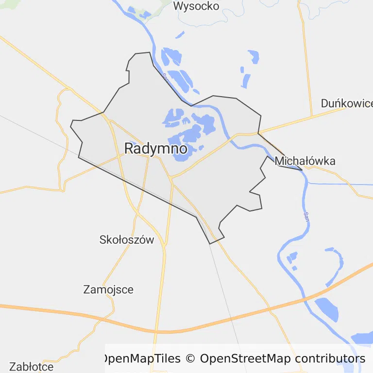 Mapa z zaznaczonym Radymnem
